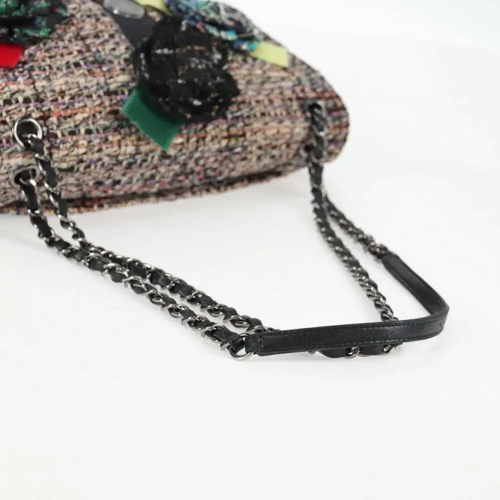 Chanel Matelasse Tweed Camellia Chain Shoulder Bag Multicolor